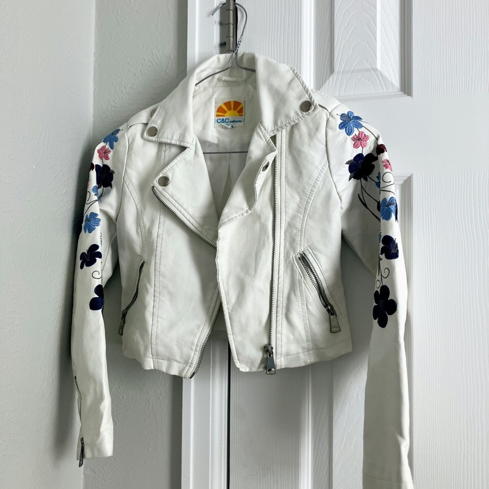 Floral Faux Leather Girl Jacket